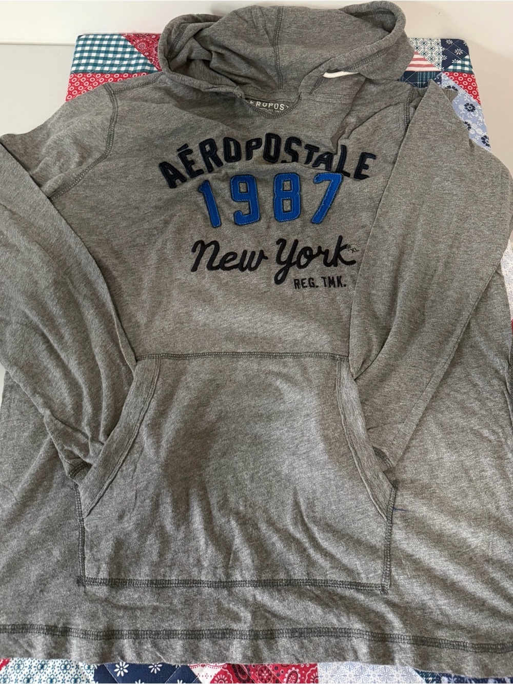 Aeropostale Gray Zip-Up Hoodie with Blue 1987 Embroidery